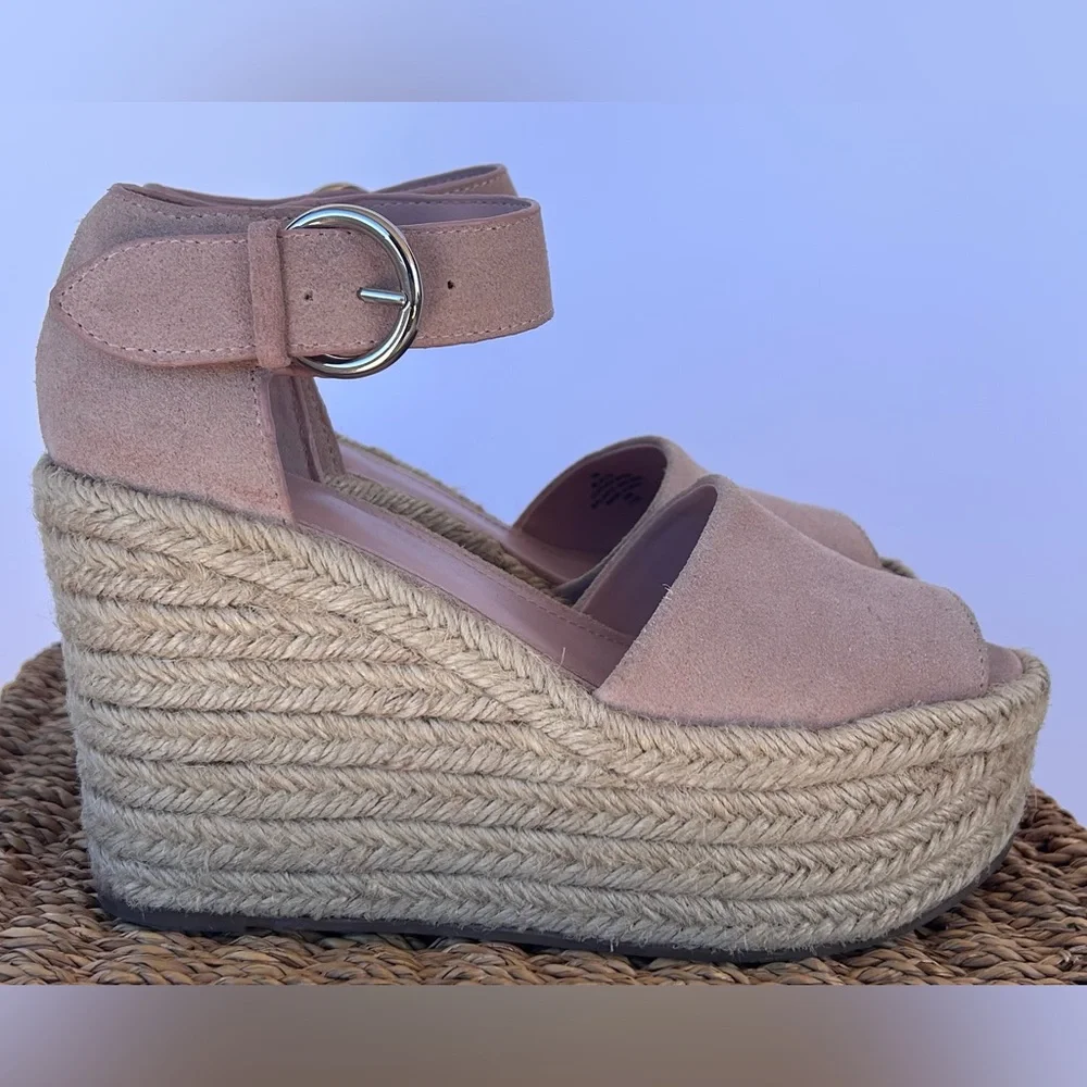 Marc Fisher Pink Suede Espadrille Wedge Sandals